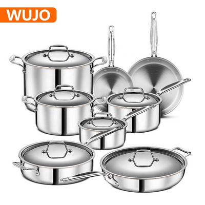 100000 Floorspace  Factory 3pcs Customized Logo Silver Ollas de Acero Inoxidable  Nonstick  Stainless Steel Pots and Pan Sets