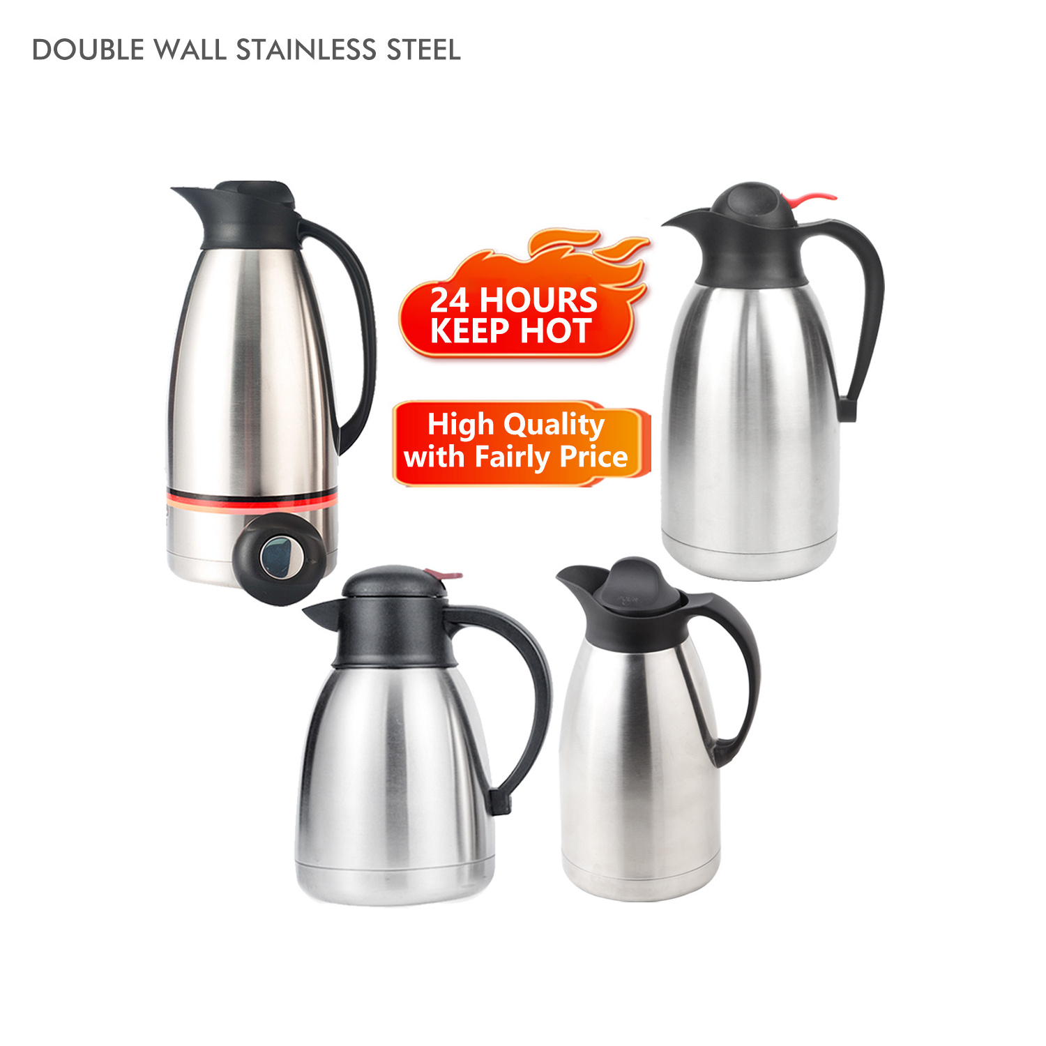 Afghanistan 2l 3l insulated double wall stainless steel vacuum flask & thermos / coffee pot / vacuum jug from WUJO