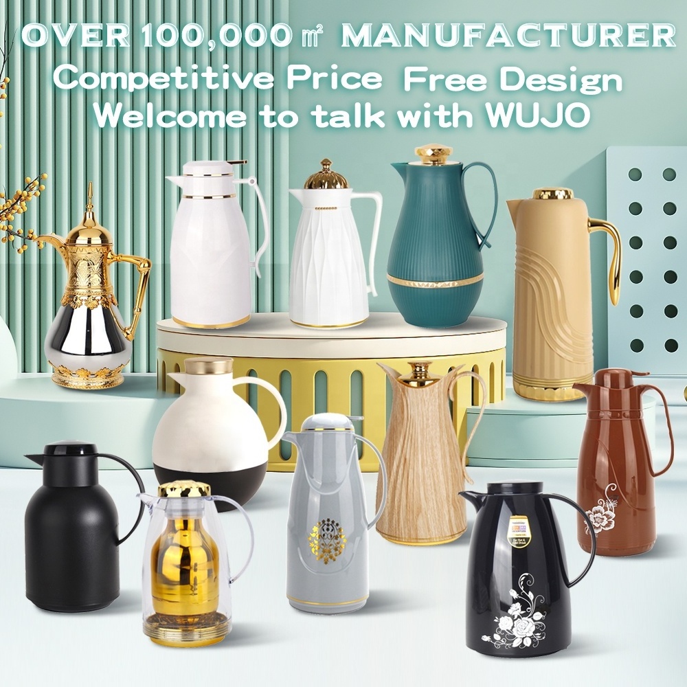 WUJO New Arrival Insulated Thermal Vacuum Jug Dallah Arabic Coffee Pot with Glass inner