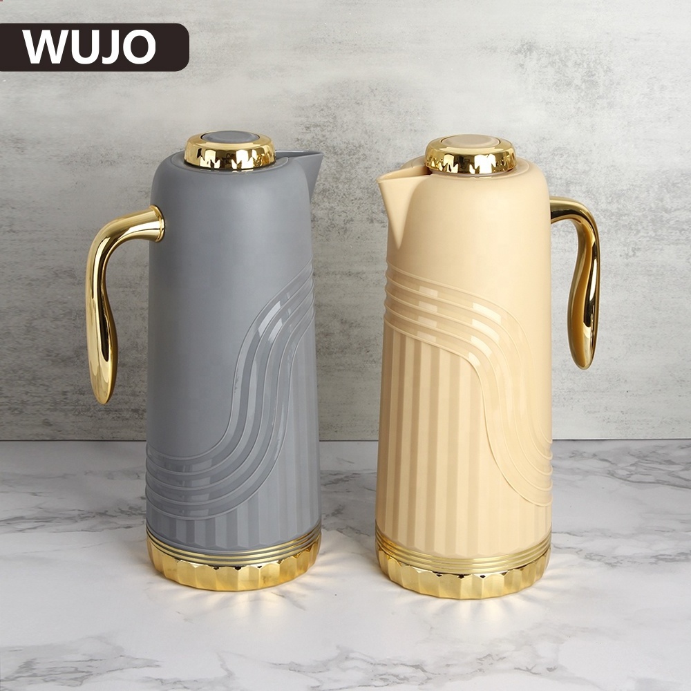 WUJO New Arrival Insulated Thermal Vacuum Jug Dallah Arabic Coffee Pot with Glass inner