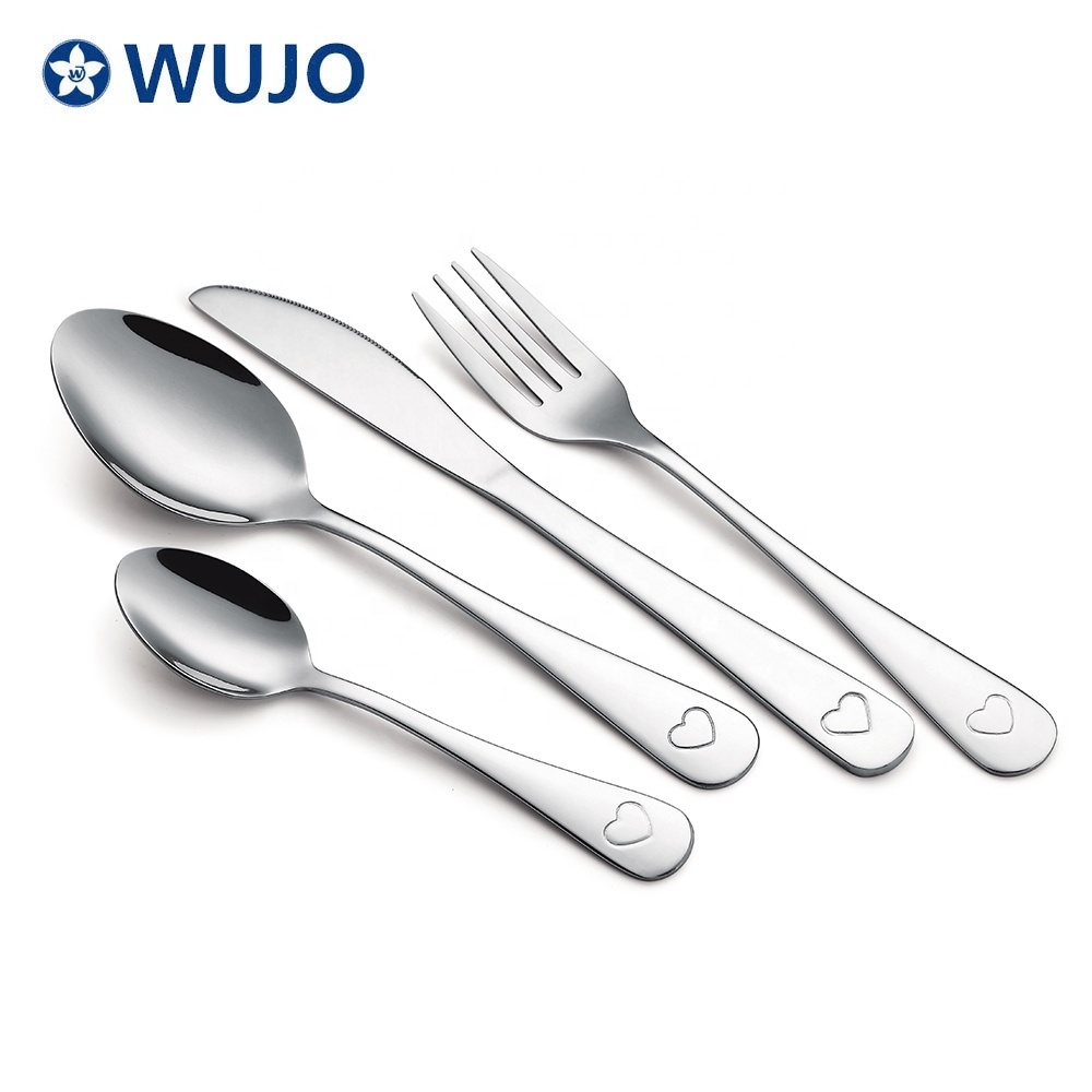 WUJO Food Contact LFGB BSCI 18 / 8 18 / 10 High Quality Cubiertos Flatware Silver Stainless Steel Chilren's Kids Cutlery Set