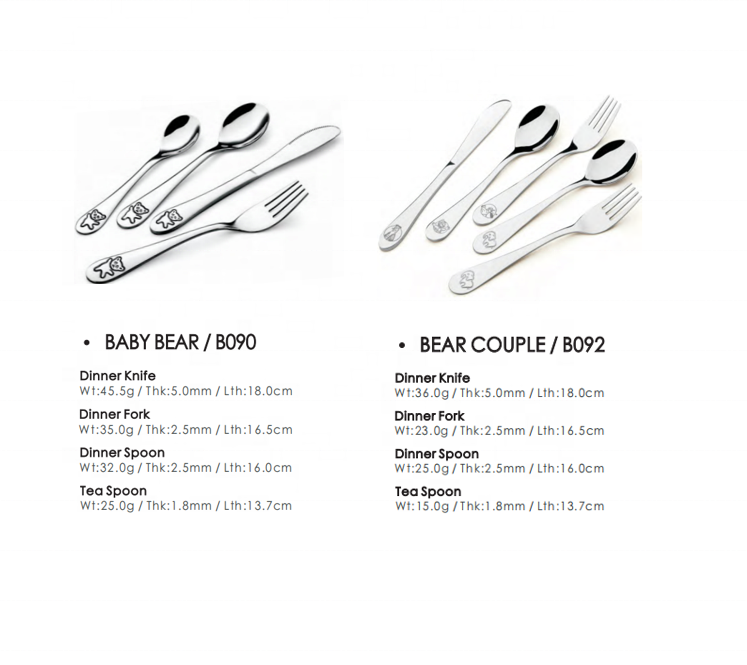 WUJO Food Contact LFGB BSCI 18 / 8 18 / 10 High Quality Cubiertos Flatware Silver Stainless Steel Chilren's Kids Cutlery Set