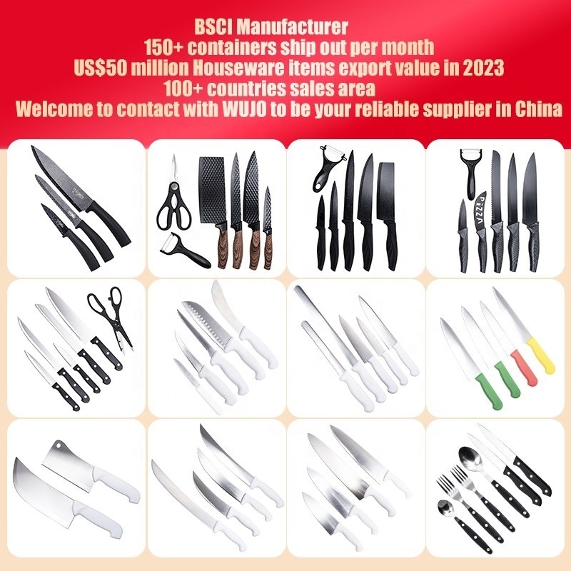 Manufacturer Free Sample Professional 6pcs Stainless Steel Chef Knife Set with Steak Fruits Bread Knives Utilities