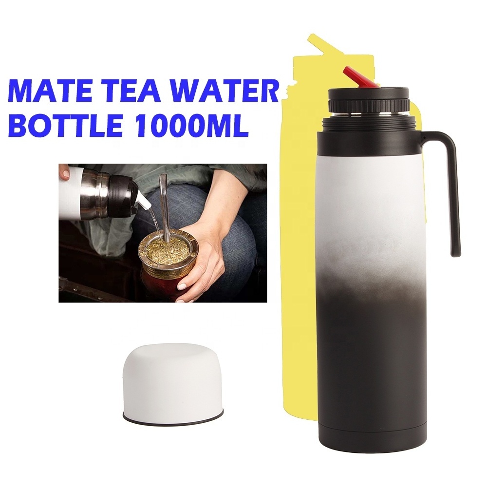 Hot Sale 1.0L Yerba Mate Argentina Thermos Double Wall Stainless Steel Vacuum Cup Termos Flask Water Bottle With Handle