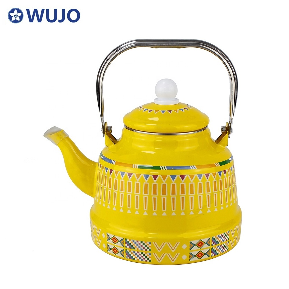 WUJO Enamel Kettle Tea Pot Large Teapot Set Cast Iron Enamel Tea Kettle with Lid