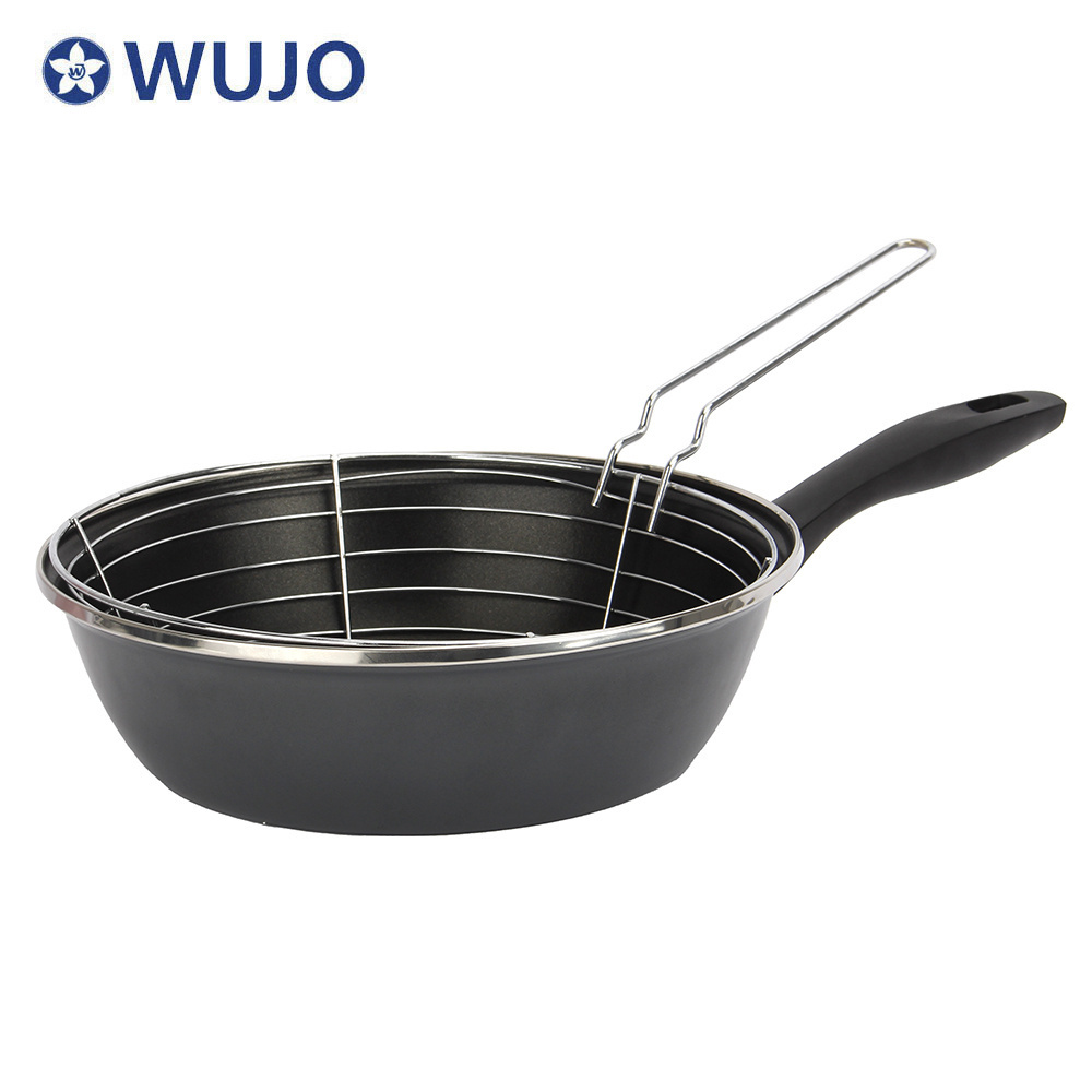 Nonstick Kitchen Cooking Set Cookware Frying Pan with Lid Enamel Frypan with S/S Basket