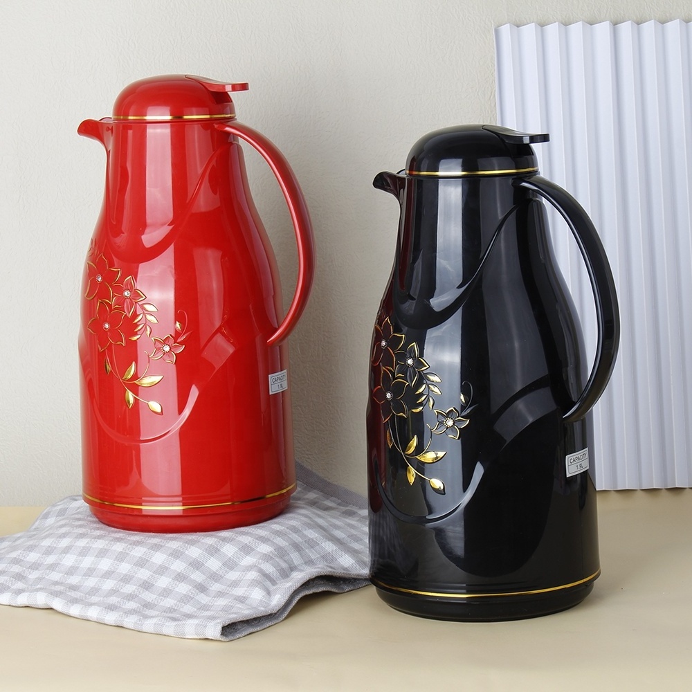 New Arrival OEM China Coffee Pot Wholesale Hot Cold Black Red Vacuum Jug Glass Liner Arabic Coffee Thermos with Flower Decal