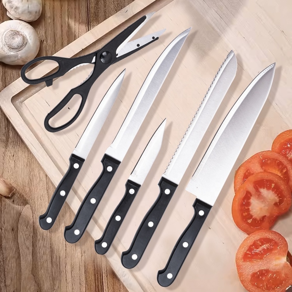 Manufacturer Free Sample Professional 6pcs Stainless Steel Chef Knife Set with Steak Fruits Bread Knives Utilities