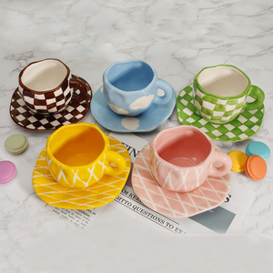 New Design Porcelain Tea Cups and Saucers Set 200ml Ceramic Coffee Mug with Saucer