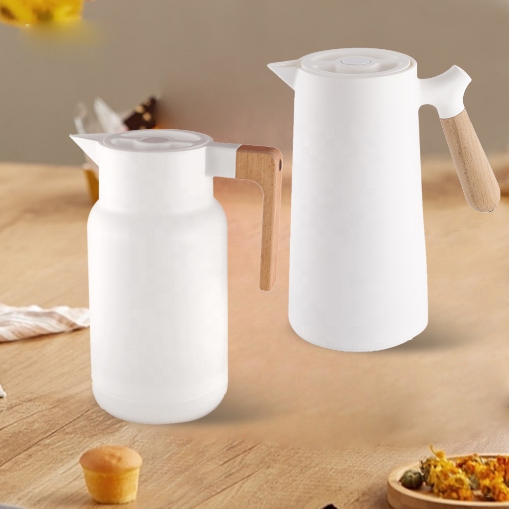 Factory Powder Coating Glass Refill Dallah Arabic Insulated Water Jugs Vacuum Flask Jug Carafe Coffee Pot With Wooden Handle