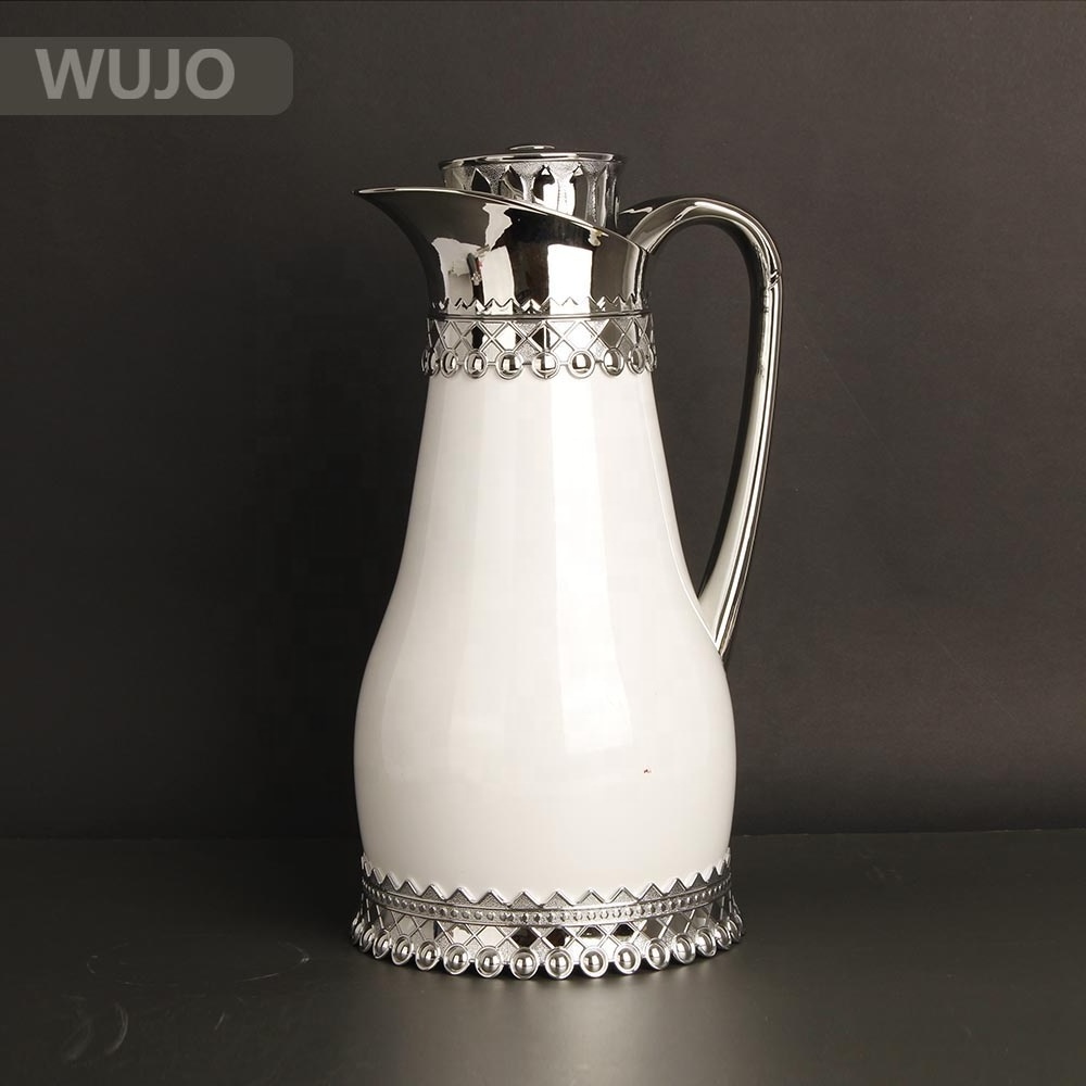 WUJO New 1L White Silver Luxury European Stainless Steel Vacuum Insulated Thermos Tea Arabic Coffee Pot