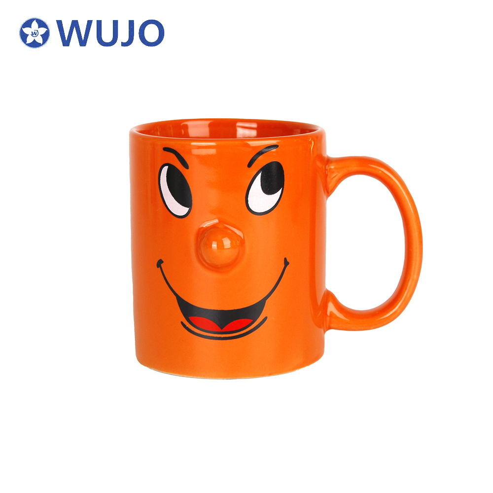 WUJO Color Glazed Ceramic Coffee Mug 11oz Ceramic Nose Mugs with Smile Face