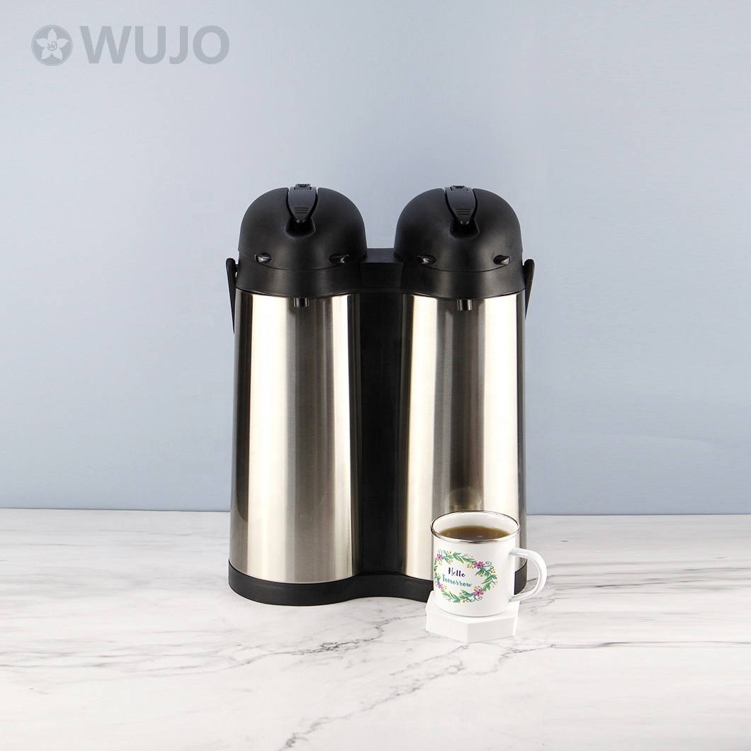 WUJO Manufacturer Stainless Hot Water Glass Lined Thermal Coffee Twin Airpot with Pump Dispenser