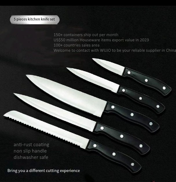 Manufacturer Free Sample Professional 6pcs Stainless Steel Chef Knife Set with Steak Fruits Bread Knives Utilities