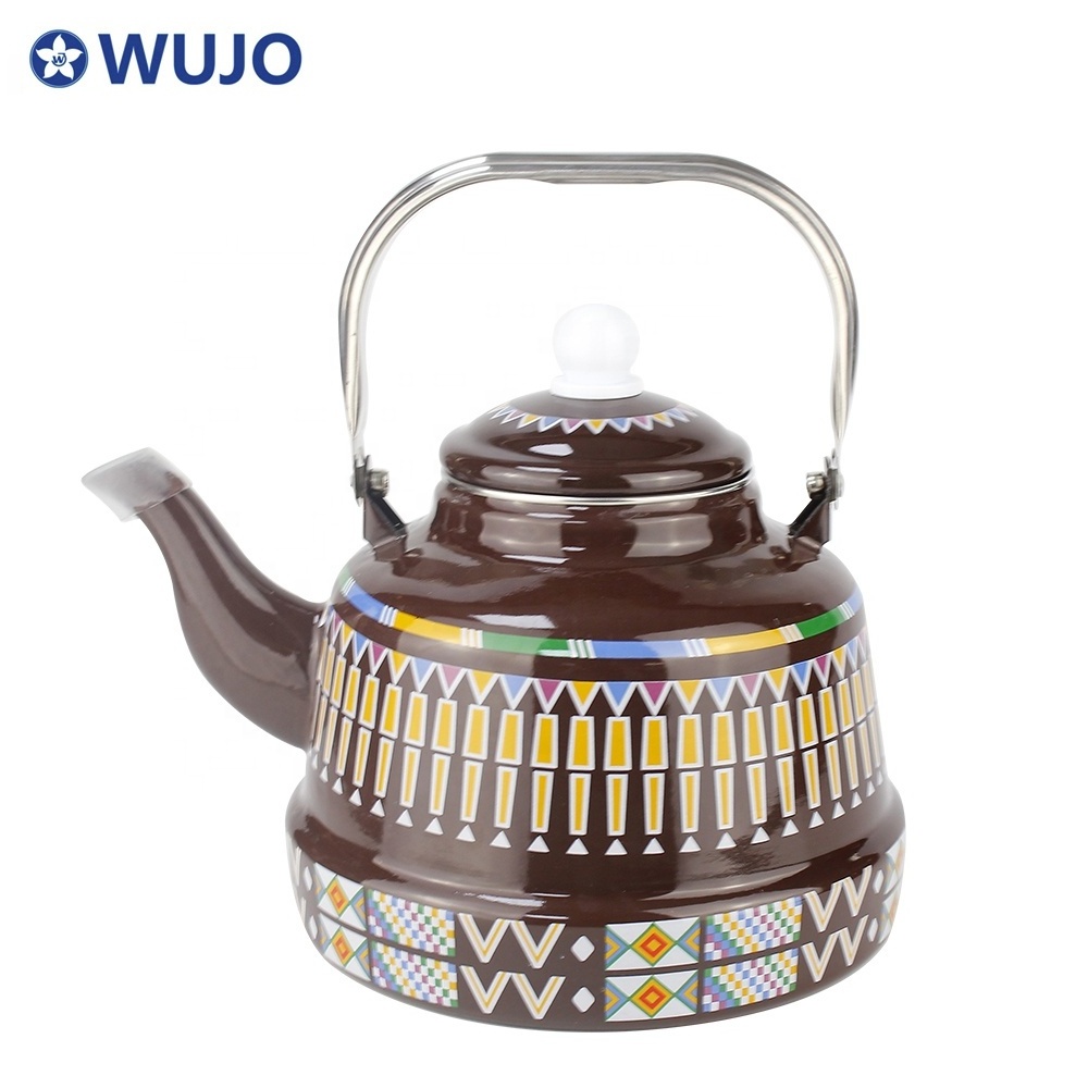 WUJO Enamel Kettle Tea Pot Large Teapot Set Cast Iron Enamel Tea Kettle with Lid