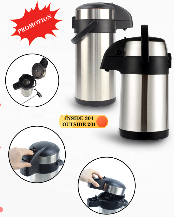 WUJO Manufacturer Termo De Agua Garrafa Flask Thermos Vacuum Insulated Pump Airpot Coffee Dispenser