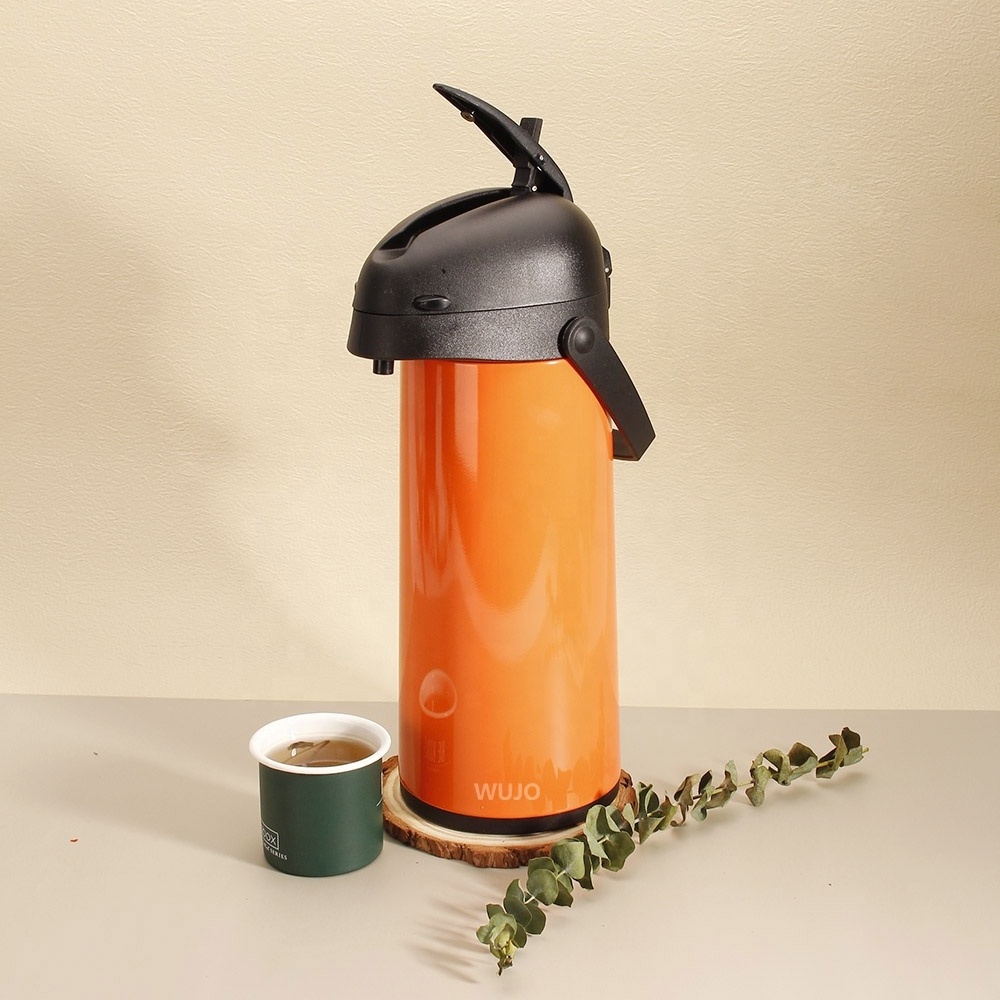 NEW Arrival  1l 1.9L Glass Refill Orange PLASTIC 24hr Hot Tea Pump Thermal Coffee Airpot Thermos with Portable Hande from WUJO