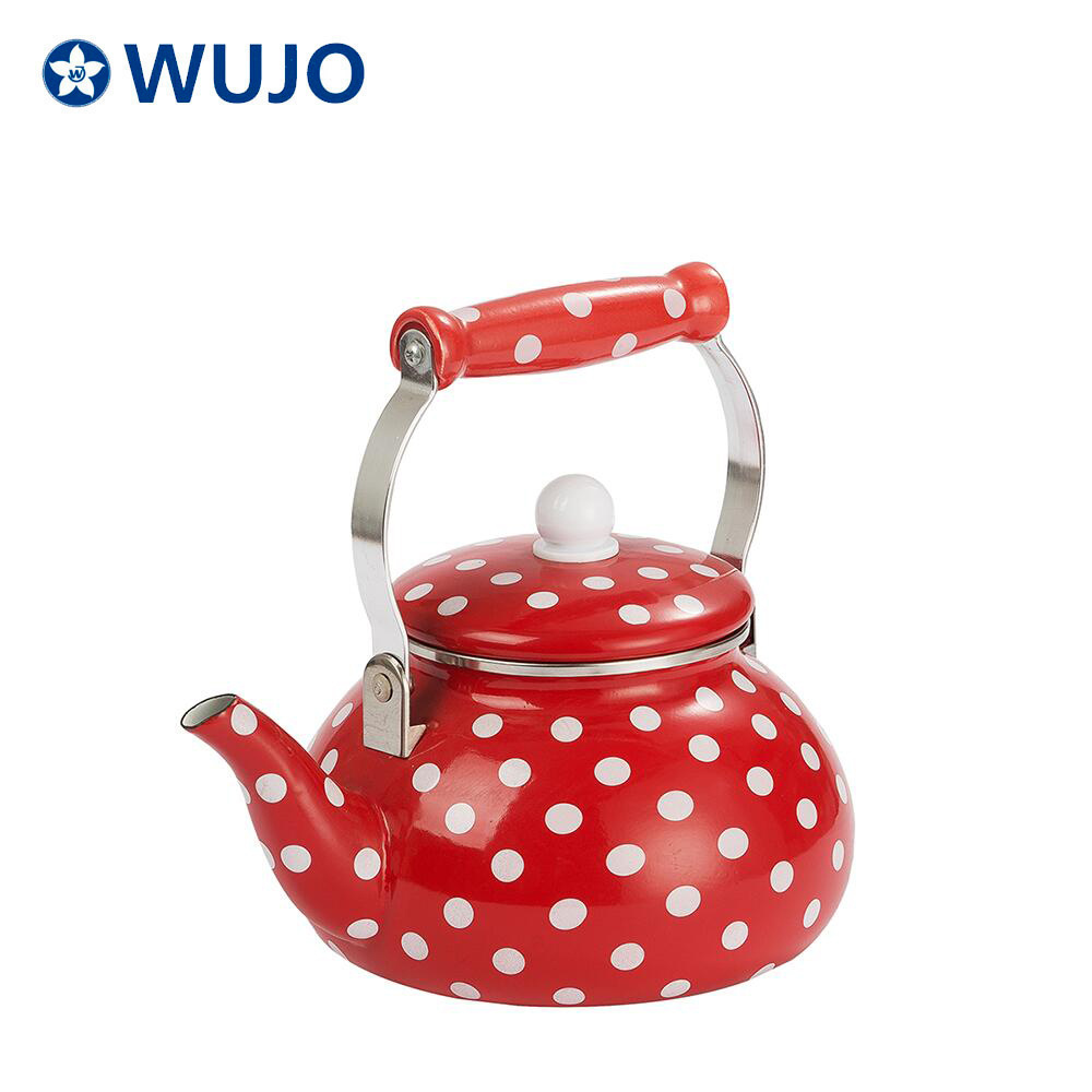 WUJO Carbon Steel Coffee Pot Enamel Teapot Red Enamel Kettle