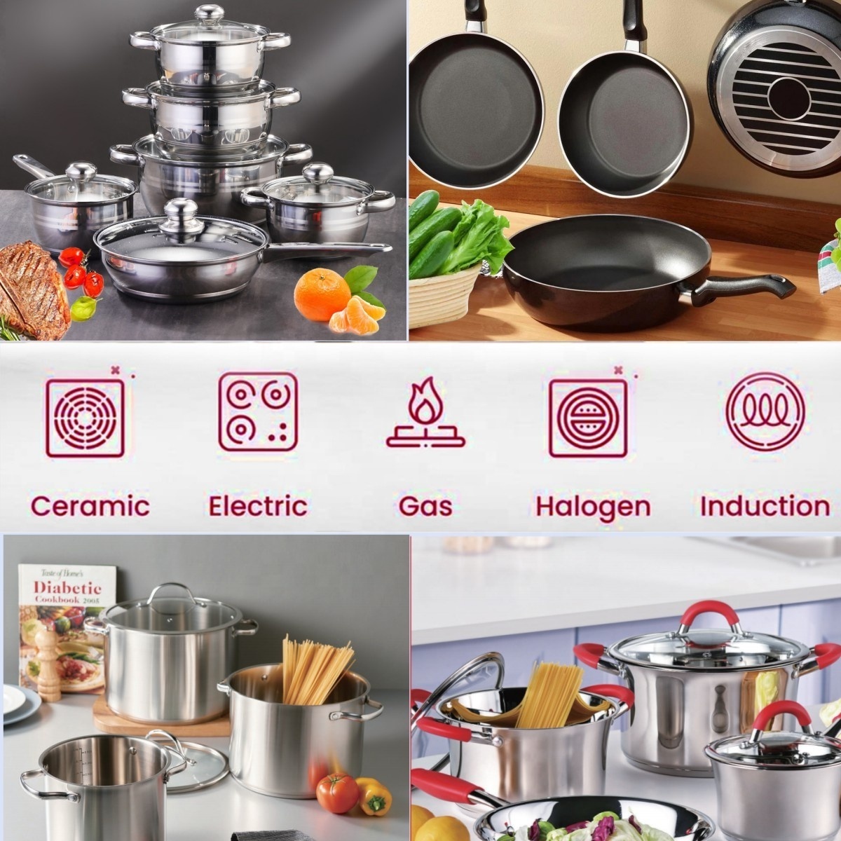 Manufacturer Custom Logo Modern BSCI Good Quality Stainless Steel Cooking Pots Sets Nonstick Cookware for Promotion Gift