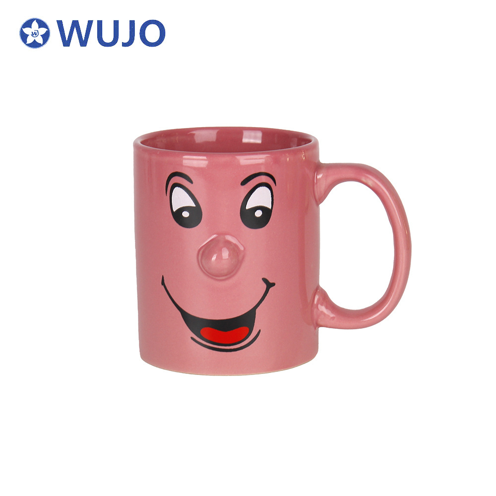 WUJO Color Glazed Ceramic Coffee Mug 11oz Ceramic Nose Mugs with Smile Face