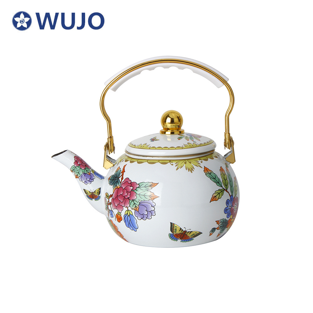 European White Enamel Coffee Pot Multicolour Enamel Metal Tea Pot 2.5L Large Capacity Enamel Kettle