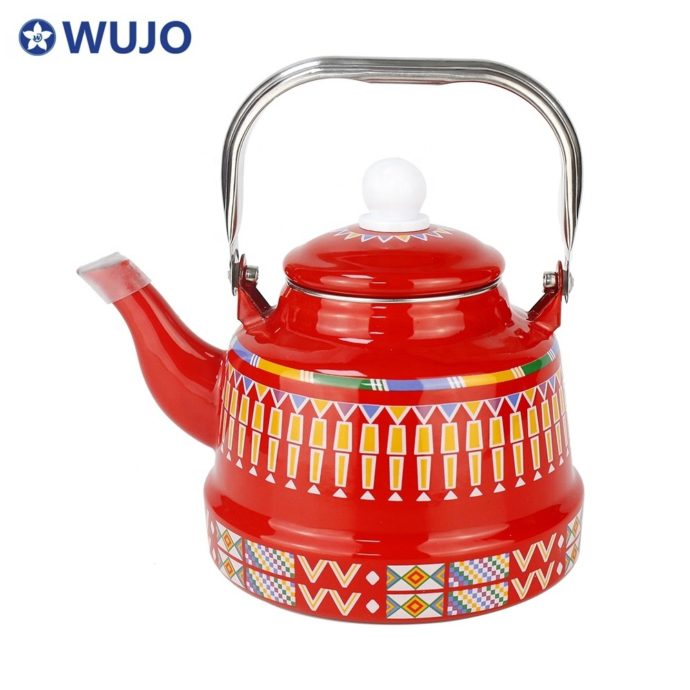 WUJO Enamel Kettle Tea Pot Large Teapot Set Cast Iron Enamel Tea Kettle with Lid