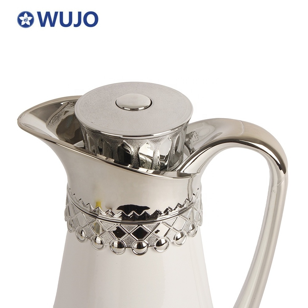 WUJO New 1L White Silver Luxury European Stainless Steel Vacuum Insulated Thermos Tea Arabic Coffee Pot