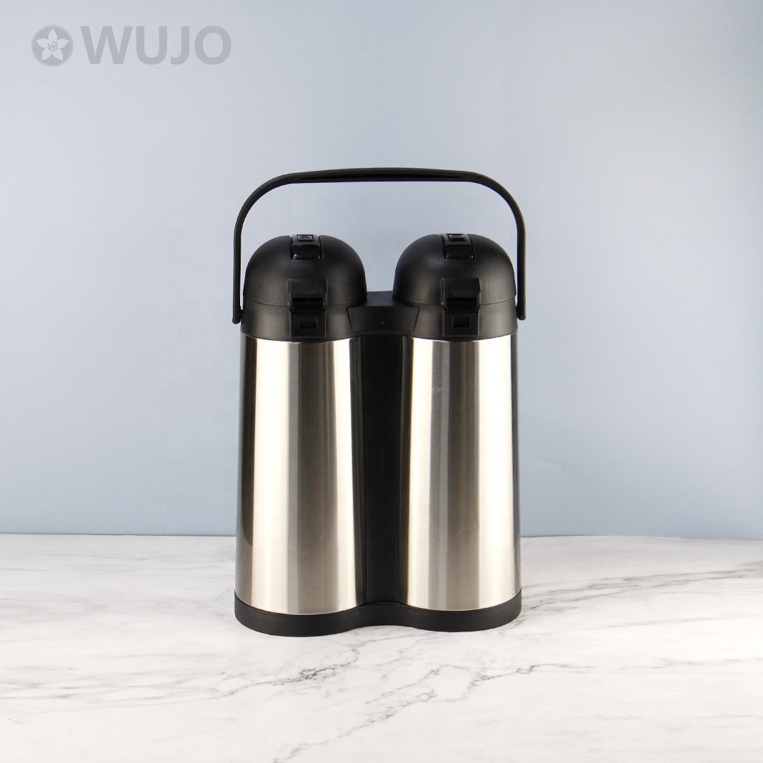 WUJO Manufacturer Stainless Hot Water Glass Lined Thermal Coffee Twin Airpot with Pump Dispenser