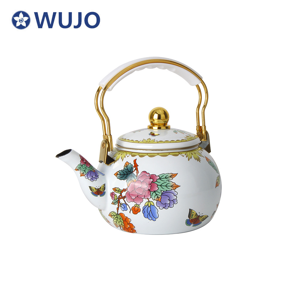 European White Enamel Coffee Pot Multicolour Enamel Metal Tea Pot 2.5L Large Capacity Enamel Kettle