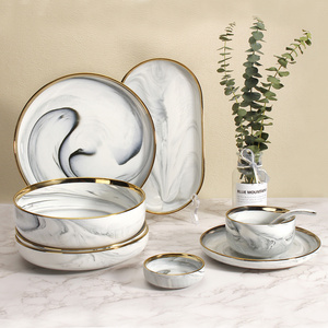 Modern High Quality Marble Design Dinner Set Royal Gold Luxury Porcelain Dinnerware Set