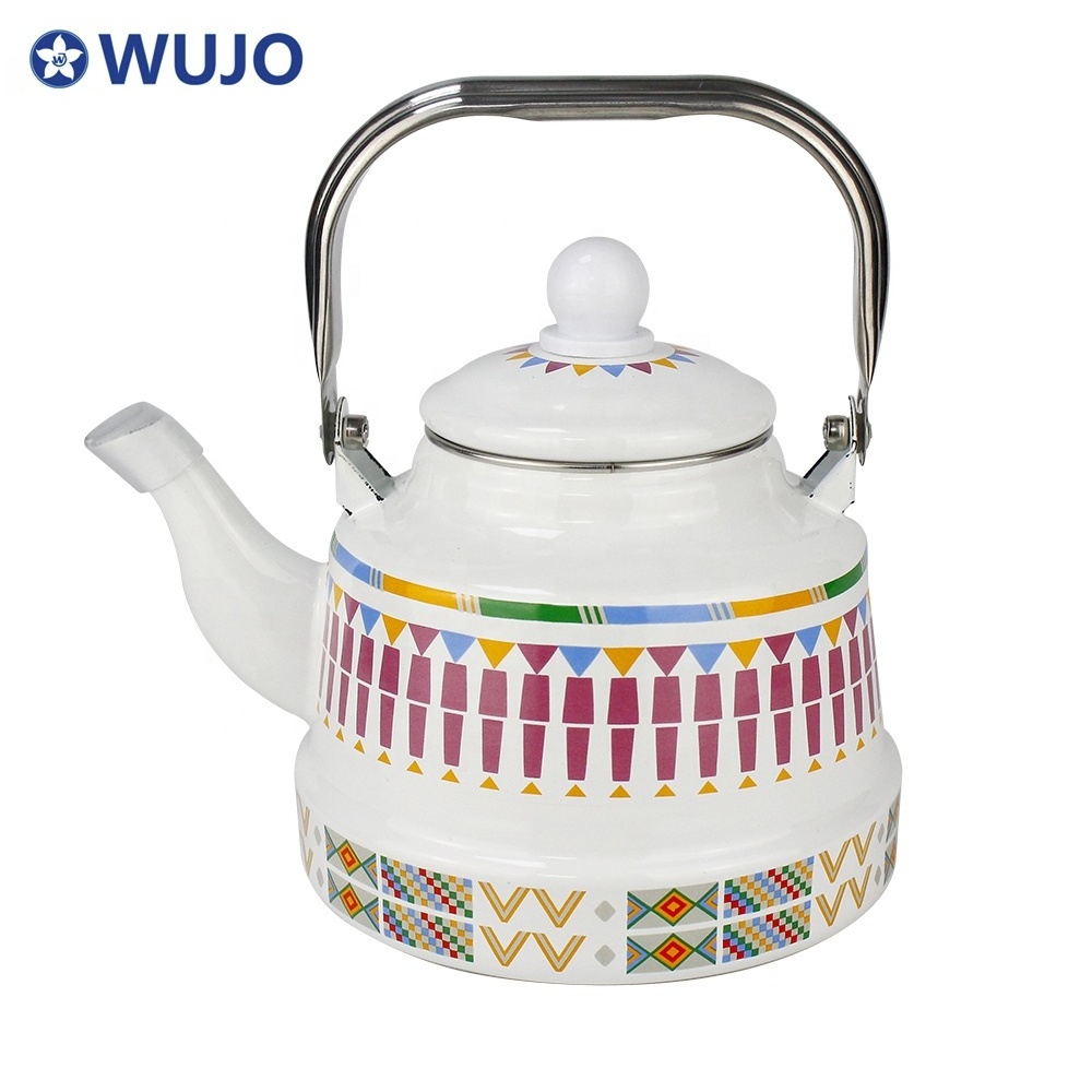 WUJO Enamel Kettle Tea Pot Large Teapot Set Cast Iron Enamel Tea Kettle with Lid