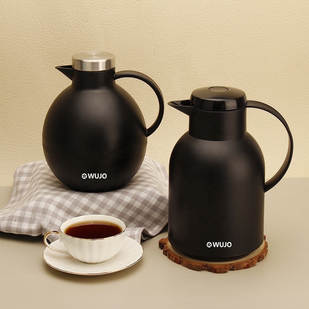 New Arrival WUJO 1L  European Italian  Dallah Plastic Thermos Vacuum Tea Arabic Coffee Pot with Refill Glass