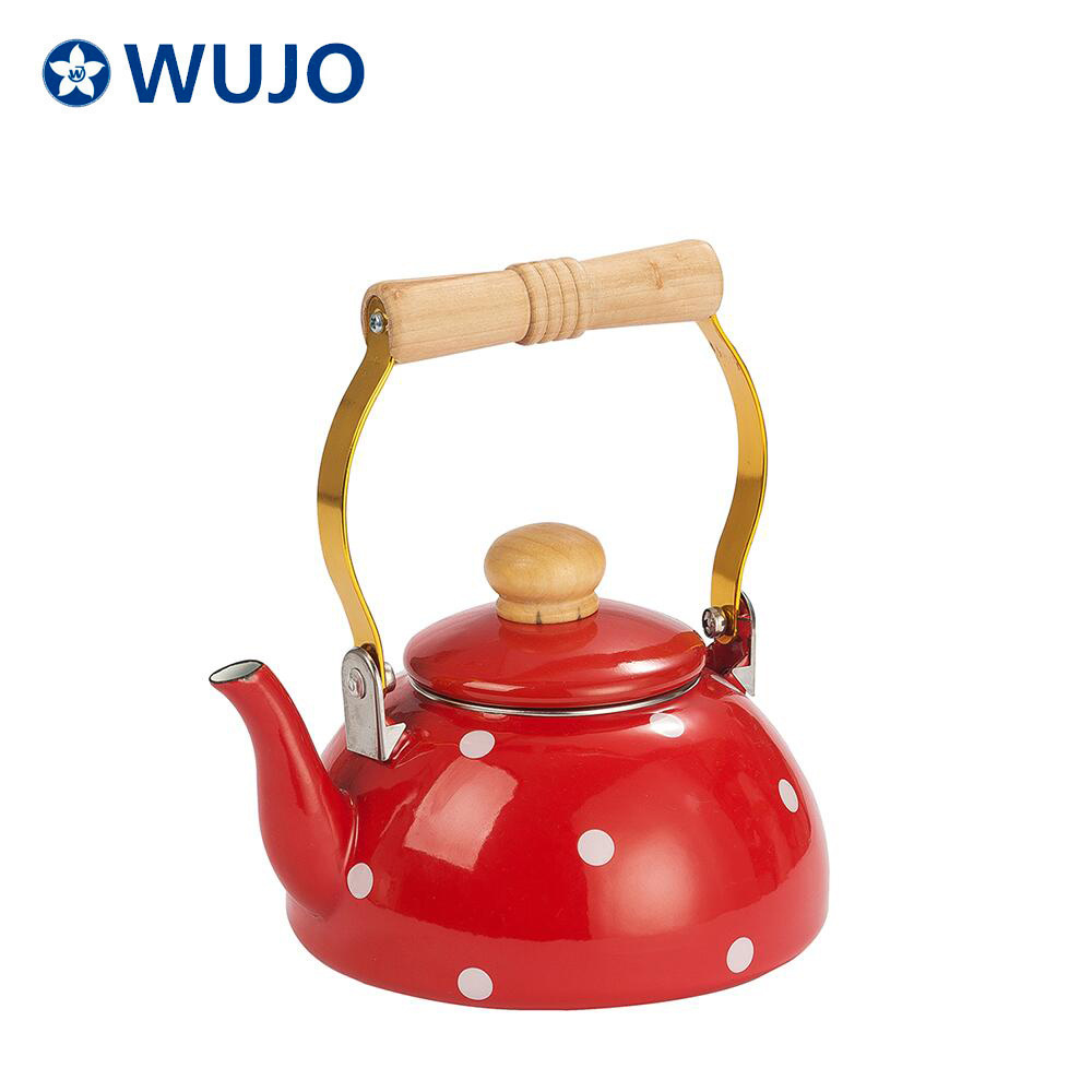 WUJO Carbon Steel Coffee Pot Enamel Teapot Red Enamel Kettle