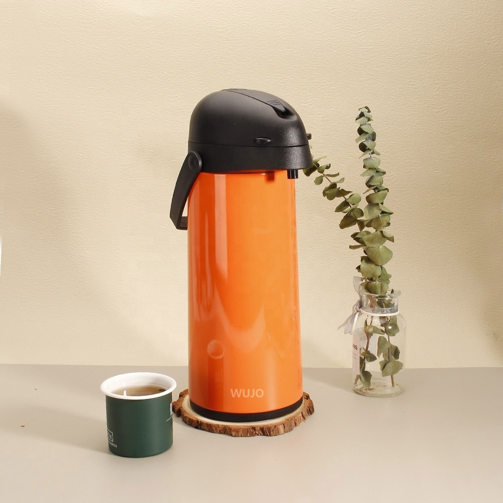 NEW Arrival  1l 1.9L Glass Refill Orange PLASTIC 24hr Hot Tea Pump Thermal Coffee Airpot Thermos with Portable Hande from WUJO