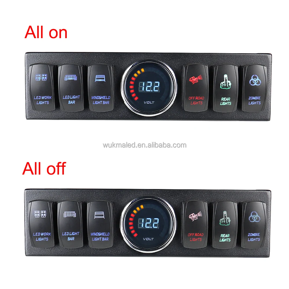 Waterproof Truck Marine Boat QC3.0 USB Charge Aluminum 6 Gang Boat Rocker Switch 12V Car Marine Switch Panel Led Switch Panel