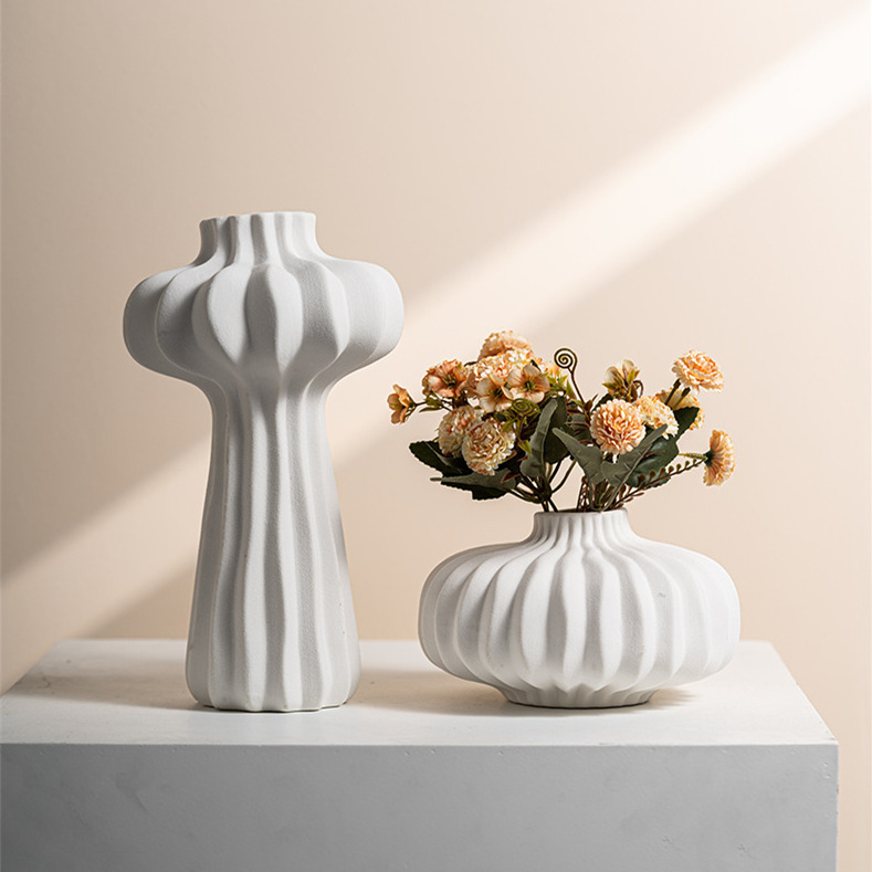 Nordic Modern Home Accessories Decoration Vase Big Belly Shape Pumpkin Modelling Ceramic Flower Vase