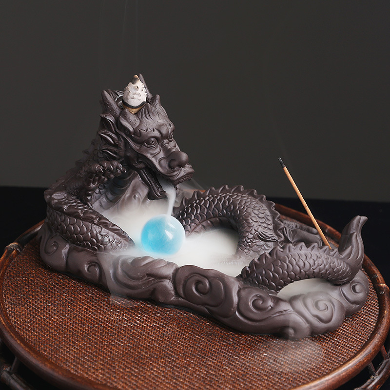 Original Purple Sand Xiangyun Chinese Dragon Drama Ball Chinese Backflow Incense Burner Home Decoration