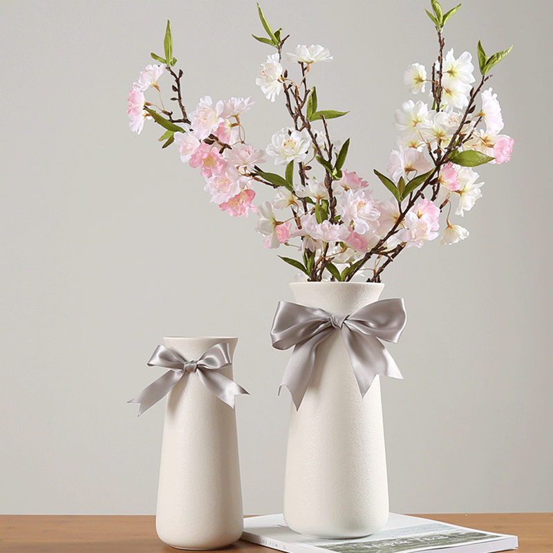 Nordic home accessories restaurant ceramic vase decoration with ribbon