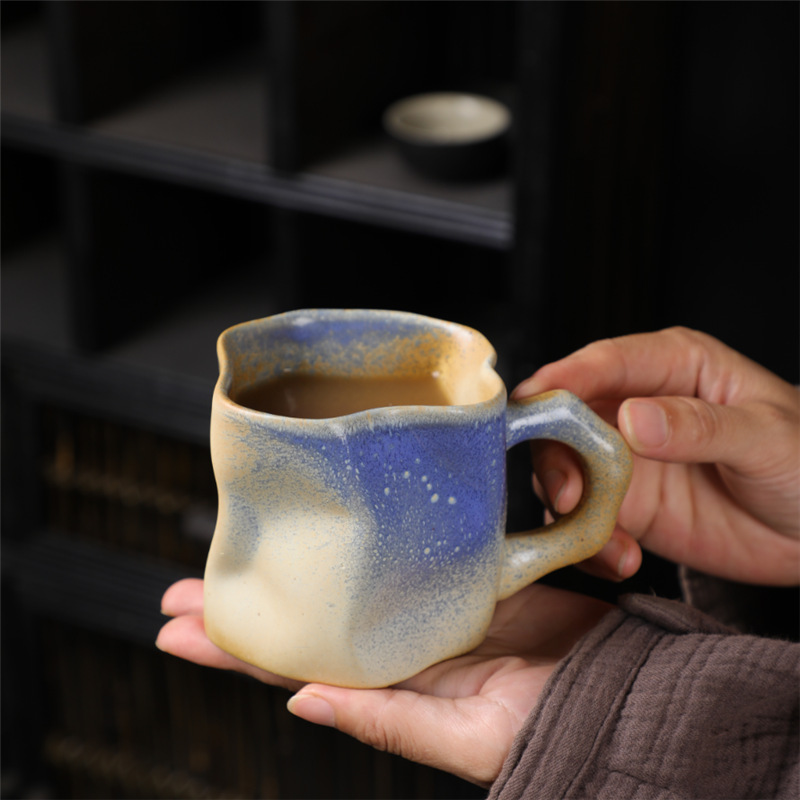 Retro Irregular Geometric Shapes Ceramic Stoneware Coffee Mugs with Handle Tea Cup for Office and Home Mug