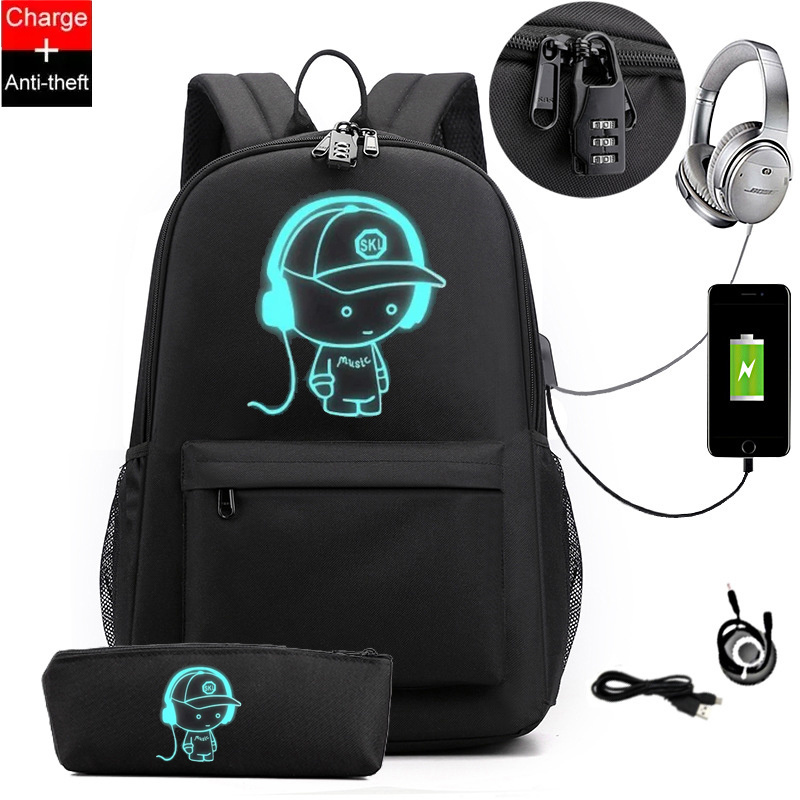 School bag With Glow In The Dark  geometric luminous backpack School Bag Custom Boys Sports Anti Theft Mens USB   Mochilas pack