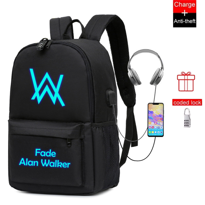 School bag With Glow In The Dark  geometric luminous backpack School Bag Custom Boys Sports Anti Theft Mens USB   Mochilas pack