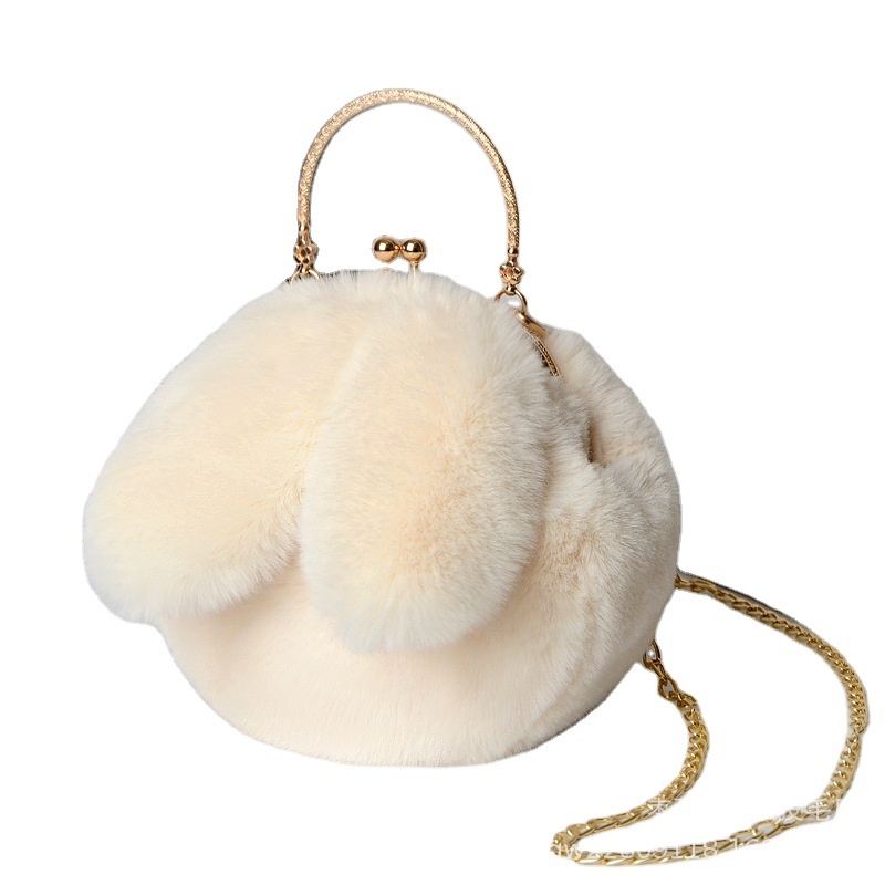 Plush fur Bag Female Oblique Cross Korean Version Lovely Portable bunny rabbit bags Autumn Winter New Rabbit Ear Clip Mouth Bag