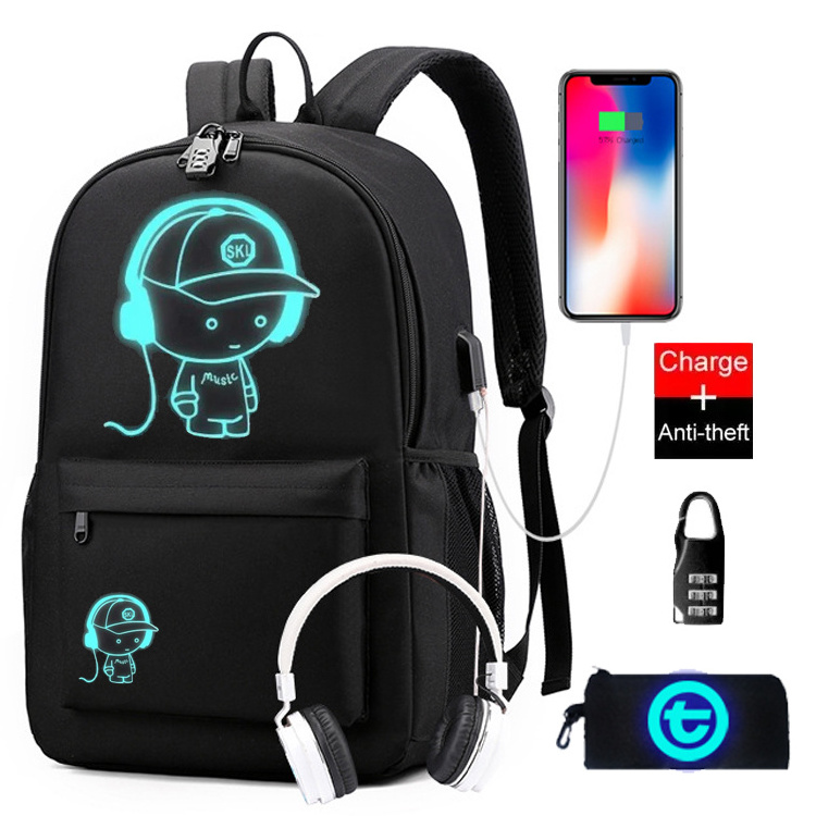 School bag With Glow In The Dark  geometric luminous backpack School Bag Custom Boys Sports Anti Theft Mens USB   Mochilas pack