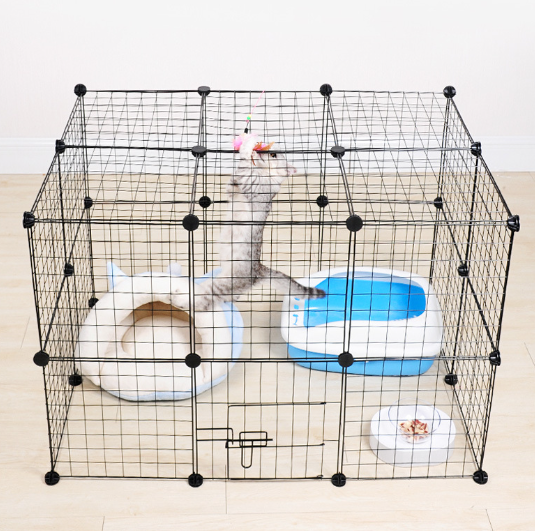 Foldable Metal Wire Dog Crate with Tray Portable Cat Cage Kennel Waterproof Pet bed