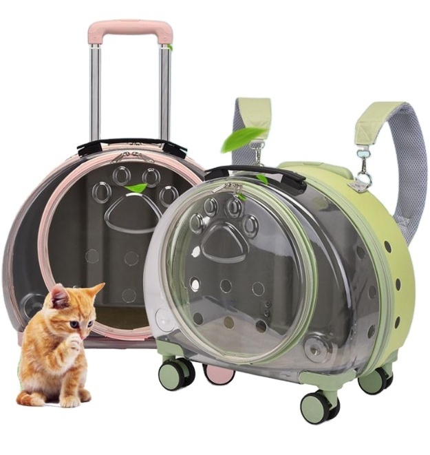 Pet Dog Cat Backpack With Wheels Breathable Trolley Pet Carrier Travel Box Cat Transport Carrier Airline Approved