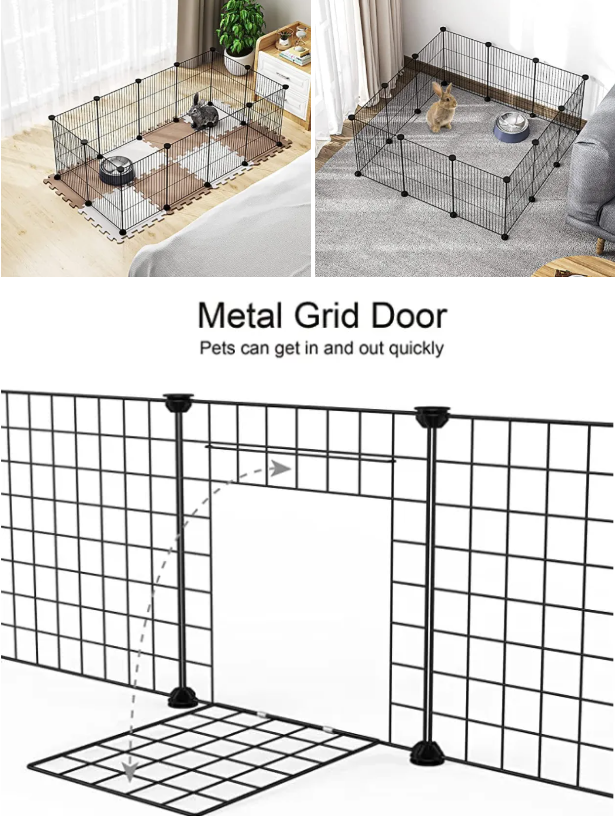 Foldable Metal Wire Dog Crate with Tray Portable Cat Cage Kennel Waterproof Pet bed