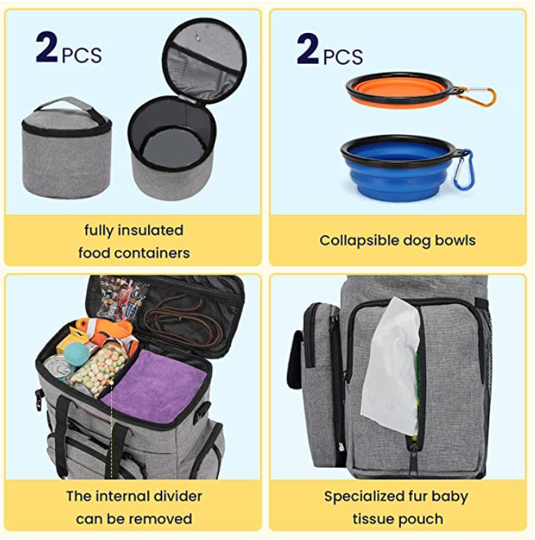 Pet Travel Bag 2 Collapsible Dog Bowls 2 Travel Dog Food Container Dog Travel Bag Set Airline Approved