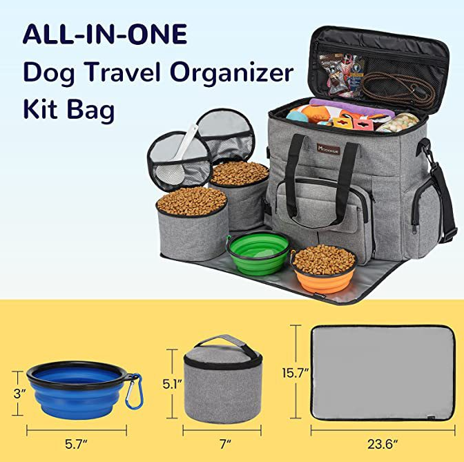 Pet Travel Bag 2 Collapsible Dog Bowls 2 Travel Dog Food Container Dog Travel Bag Set Airline Approved