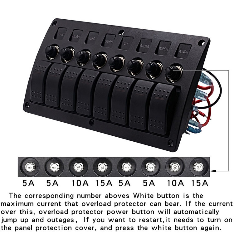 8 Gang Led Boat Rocker Switch Panel 12v Illuminated Momentary Rocker Switch