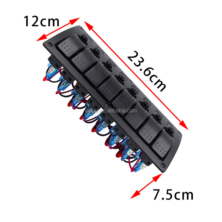 Camper Accessories Light Control Switch Panel Caravan Boat 8 Gang Rocker Switch Panel for Truck RV Marine